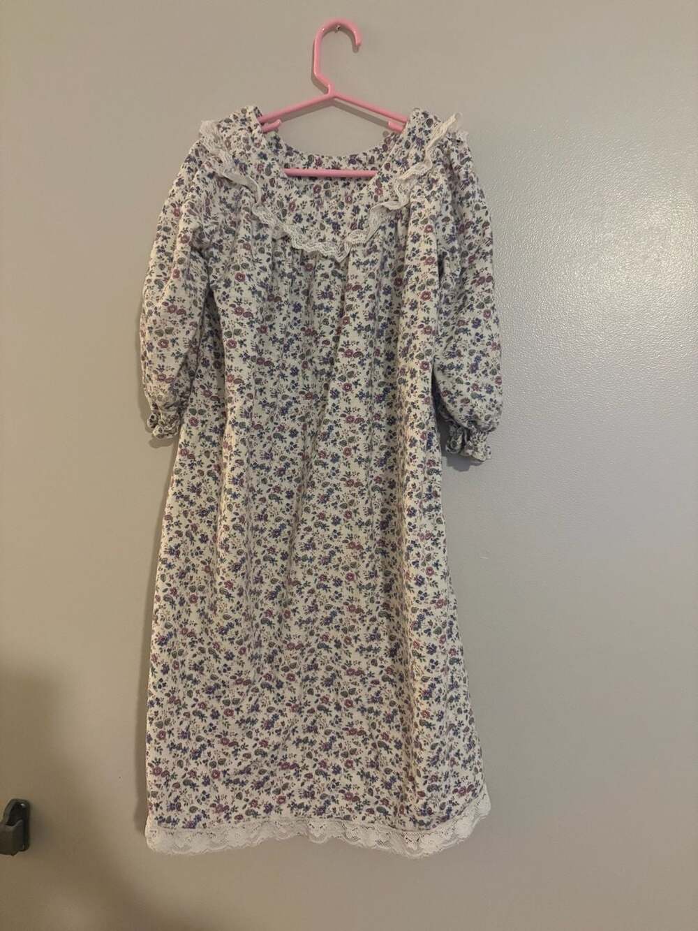 Floral Long Sleeve Nightgown with Lace Trim